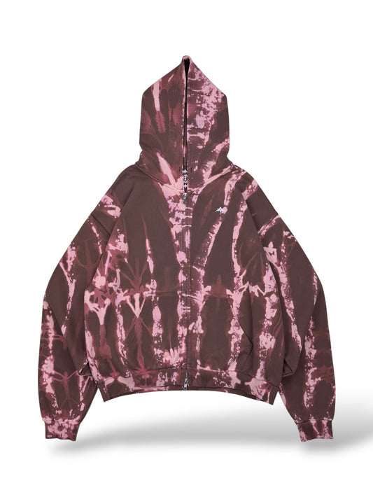 Cherry Cola | Double Zip Oversized Hoodie | Bleach Dye