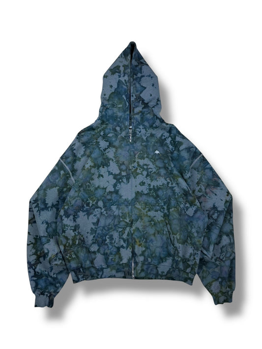 Dark Forest Downpour | Double Zip Oversized Hoodie | Ice Dye