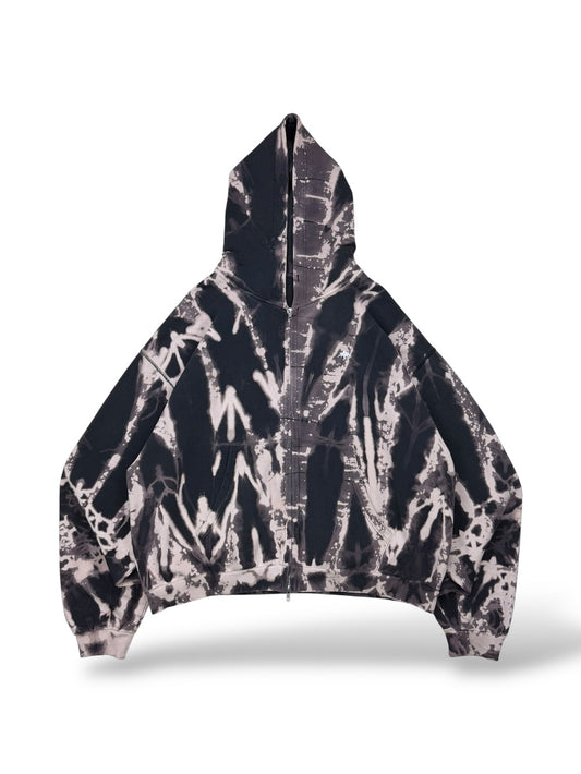 Obsidian Marble | Double Zip Oversized Hoodie | Bleach Dye