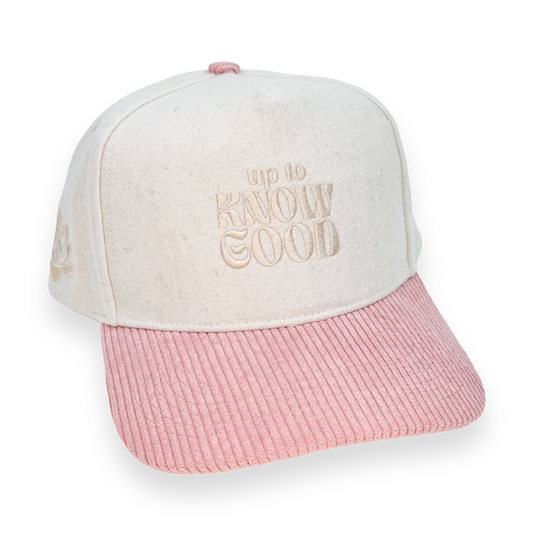 Thinking Cap - brain pink wool & corduroy