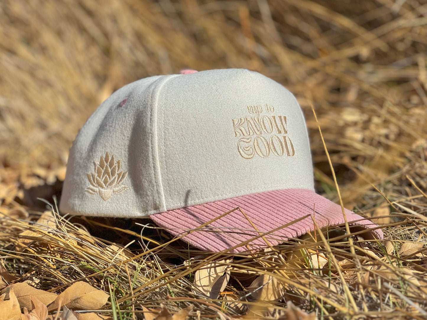 Thinking Cap - brain pink wool & corduroy